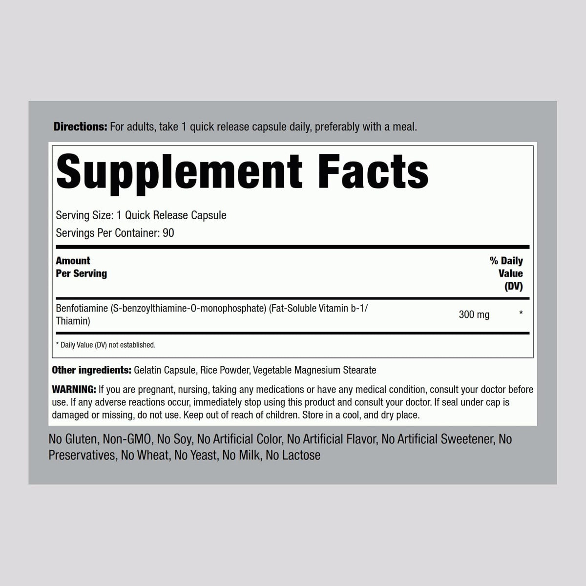 Piping Rock Benfotiamine 300 mg | 90 Capsules | Fat-Soluble Vitamin B1 - görsel 2