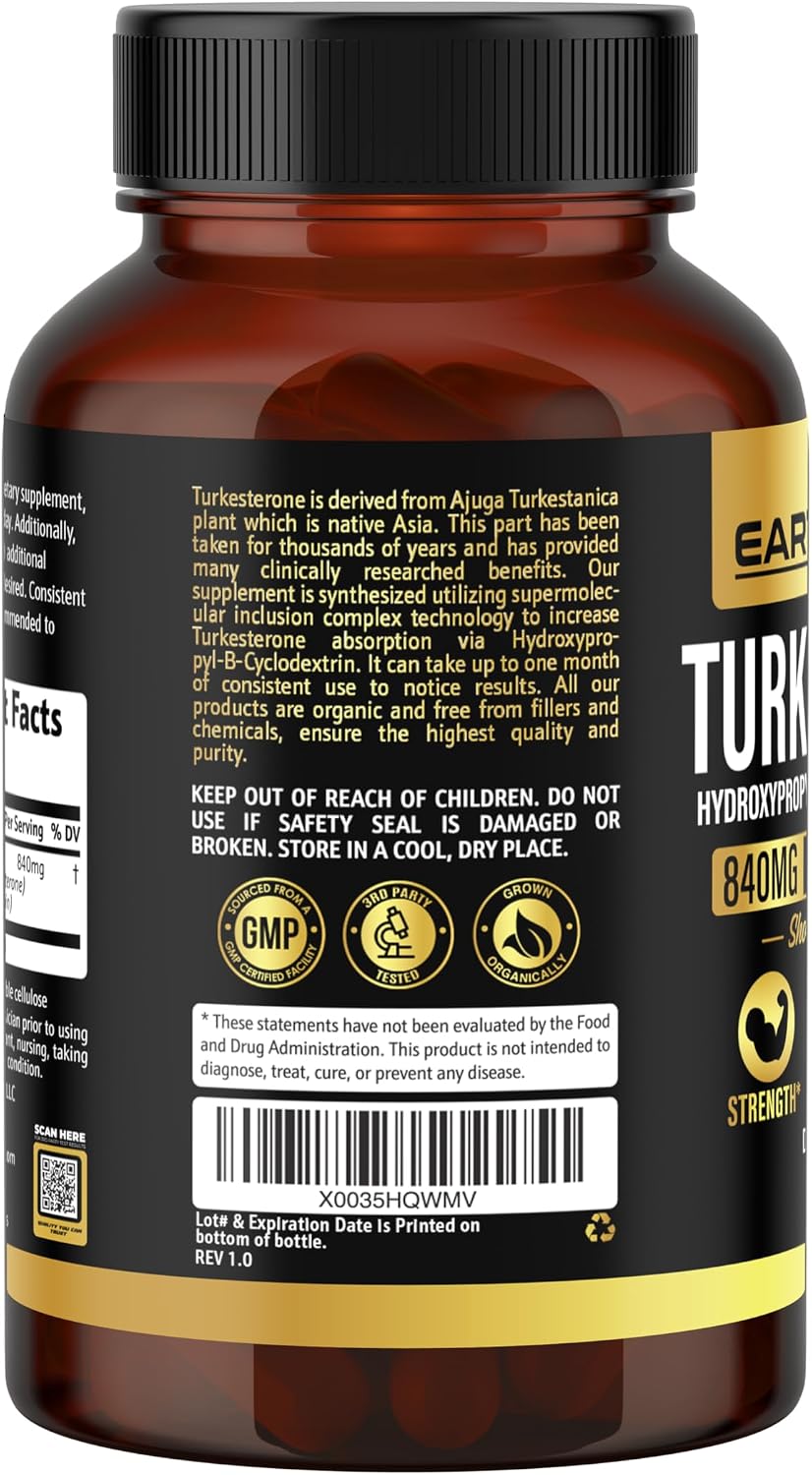 Turkesterone 840 mg – Natural Testosterone Support – 100% Pure Ajuga turkestanica Extract – Made in the USA & Third-Party Tested for Strength, Energy & Vitality - görsel 8
