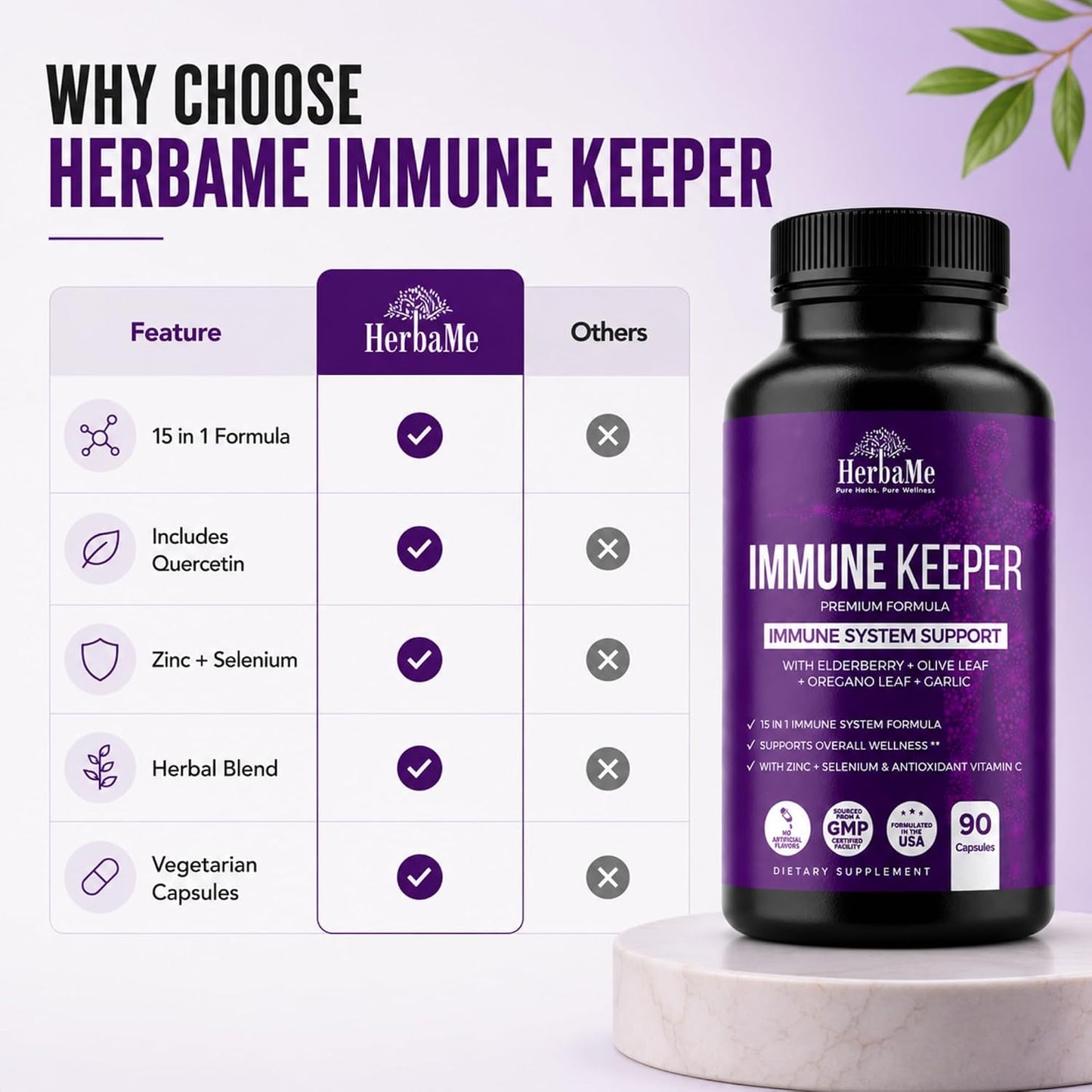HerbaMe Immune Support Supplement – 15-in-1 Daily Wellness Formula, 90 Capsules - görsel 6
