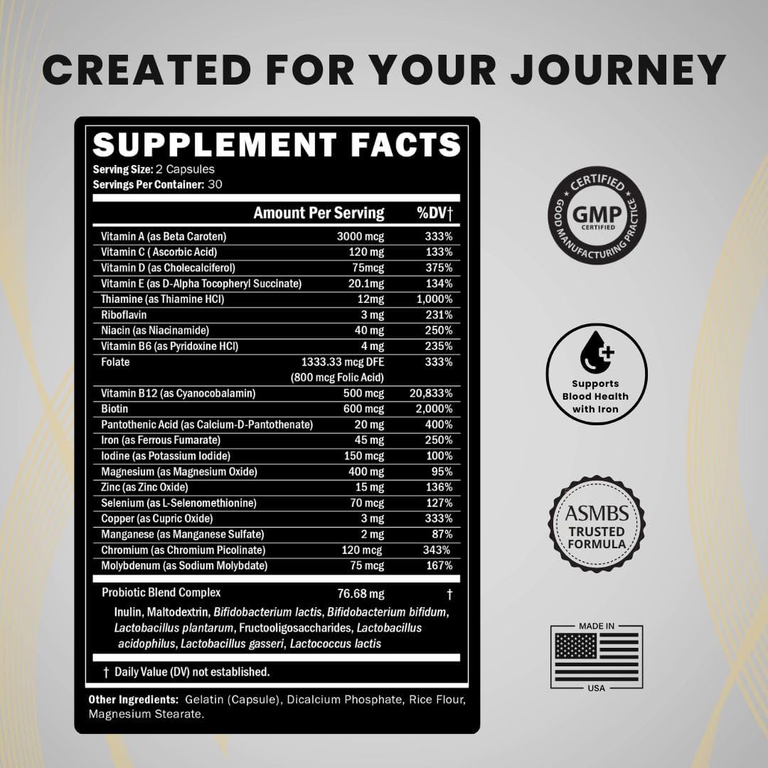 Journey Bariatric Multivitamin with Probiotics & Iron – Capsules (60 Count) - görsel 3