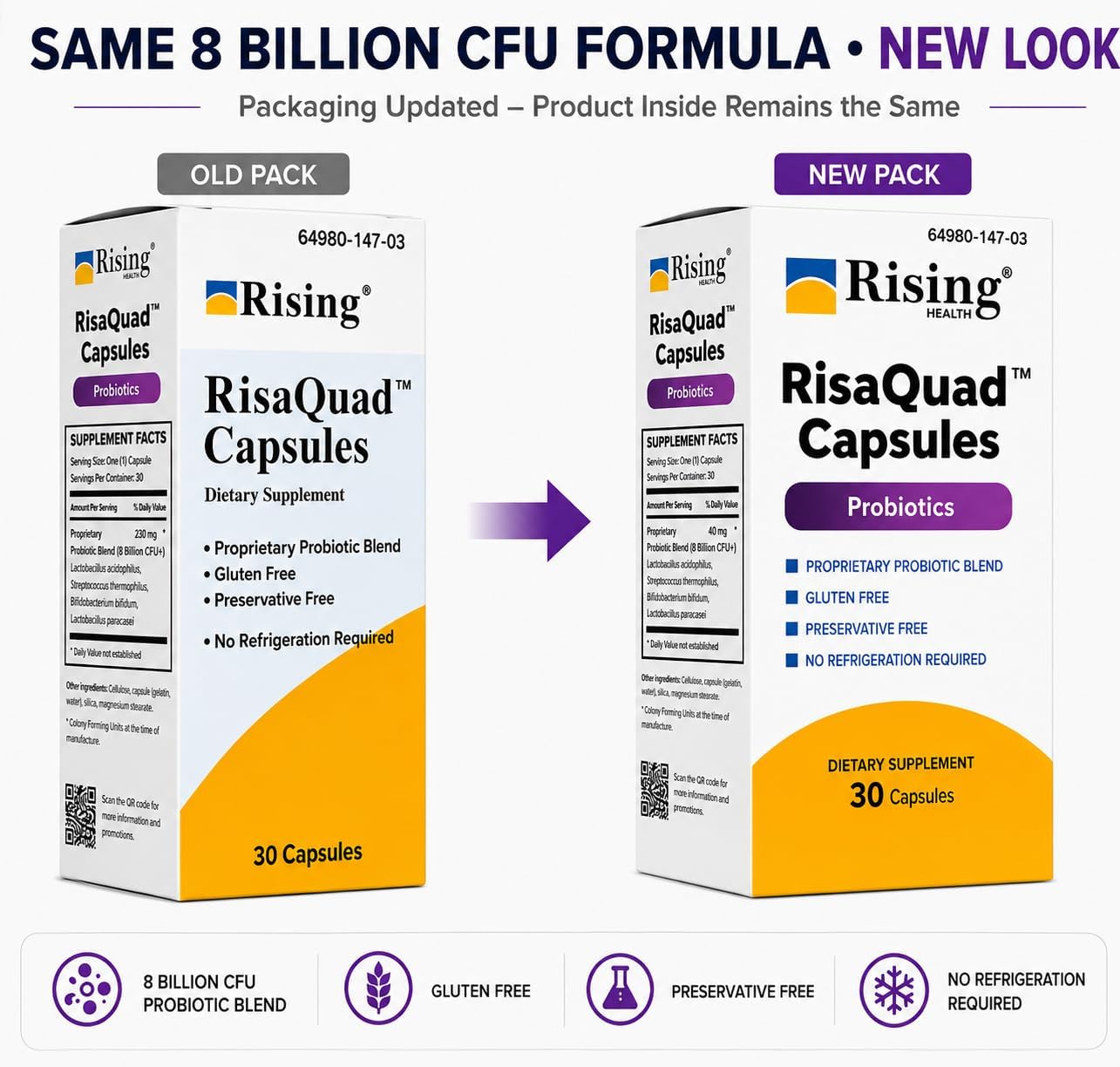 Rising Health RisaQuad™ Probiotic Capsules – 8 Billion CFU for Digestive Health, 30 Capsules - görsel 2