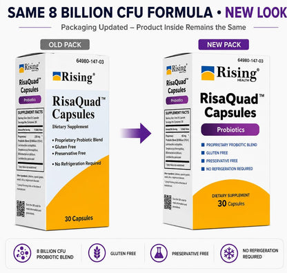 Rising Health RisaQuad™ Probiotic Capsules – 8 Billion CFU for Digestive Health, 30 Capsules