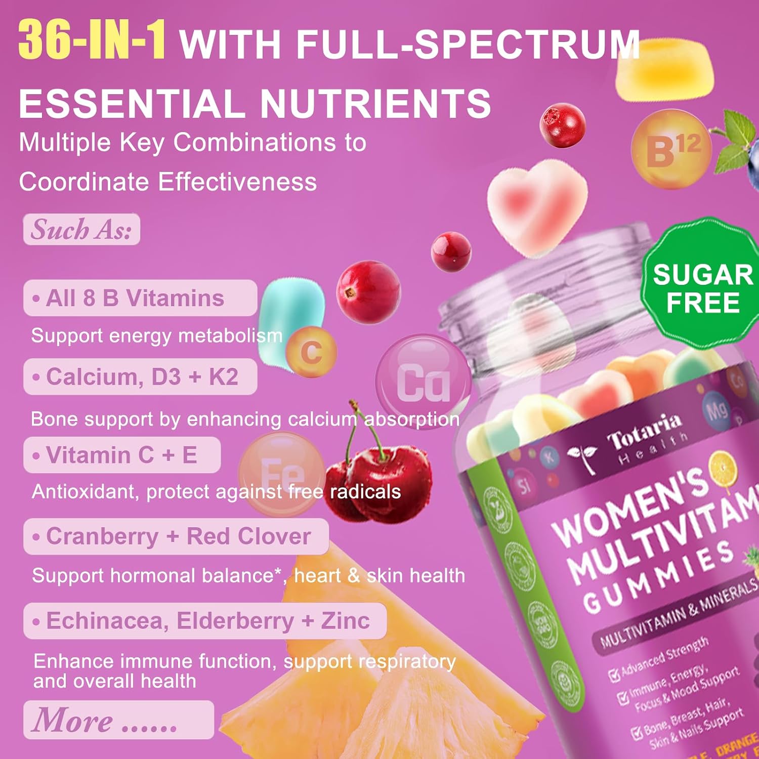 Totaria Sugar Free Women's Multivitamin Gummies with Iron, Mixed Flavours - görsel 4