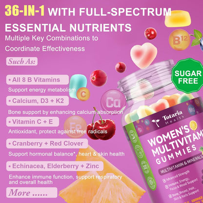 Totaria Sugar Free Women's Multivitamin Gummies with Iron, Mixed Flavours