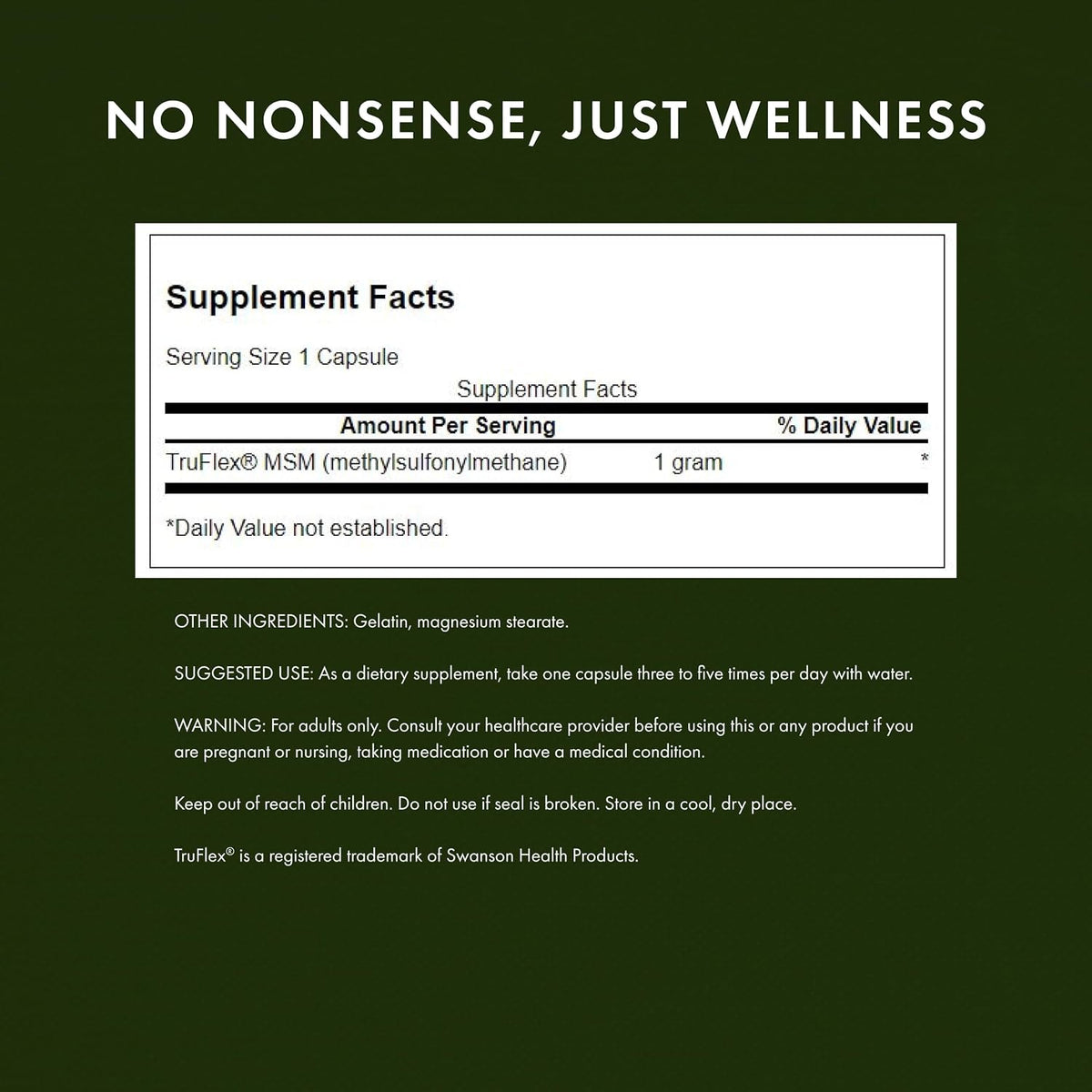 Swanson MSM 1000mg Capsules – Joint Health & Connective Tissue Support (240 Count) - görsel 2
