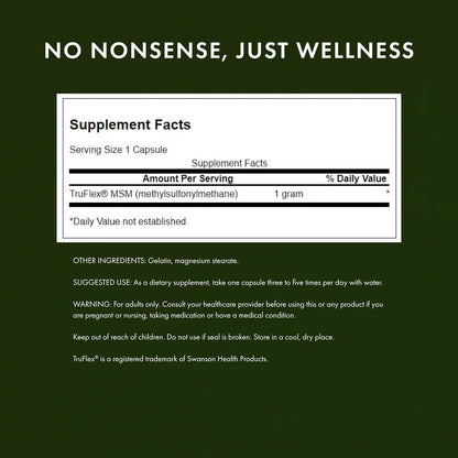Swanson MSM 1000mg Capsules – Joint Health & Connective Tissue Support (240 Count)