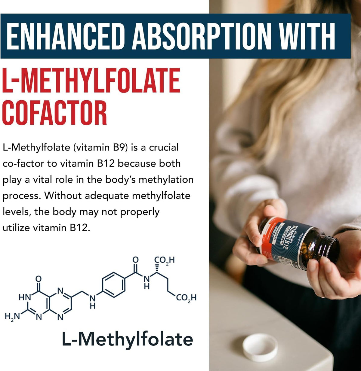 BioActive Vitamin B12 - 5000 µg with Methylfolate - 3 BioActive Forms - Vegan, Non-GM (60 Servings) - görsel 4