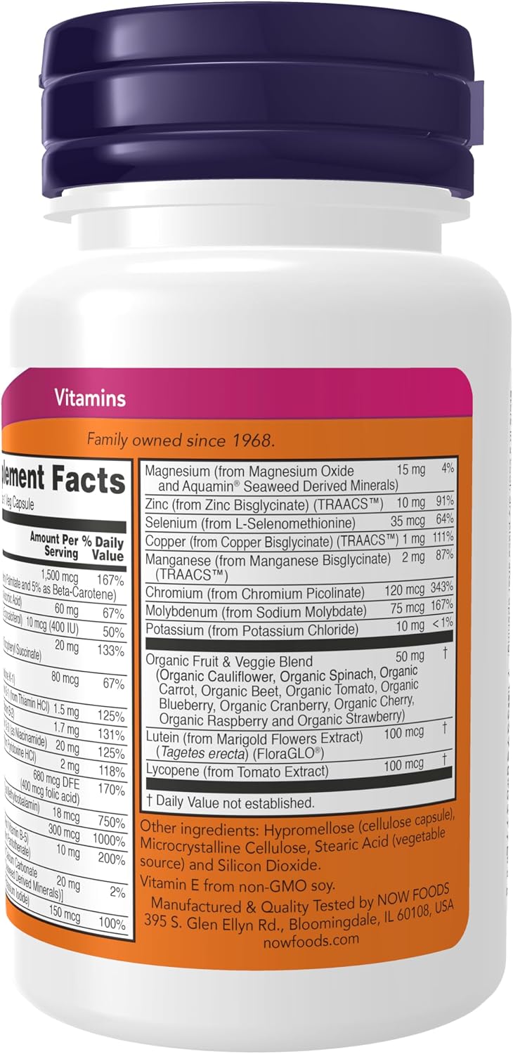 NOW Foods Daily Vits™ with Fruit & Veggie Blend, Lutein and Lycopene, 30 Veg Capsules - görsel 3