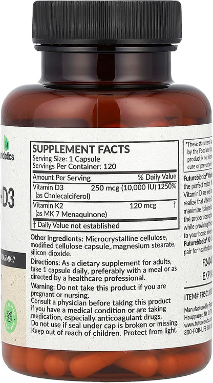Futurebiotics Vitamin K2 + D3, Extra Strength, 120 Capsules