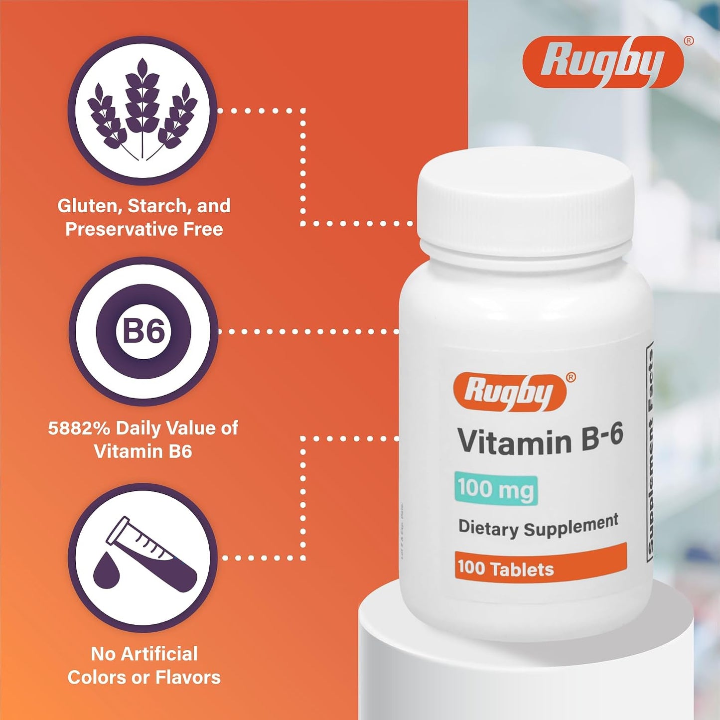 Rugby Vitamin B-6 Tablets - 100mg - 100 Tablets - görsel 3