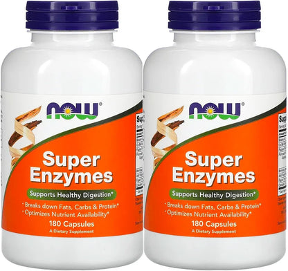 NOW Foods Super Enzymes, 180 Capsules (Pack of 2)