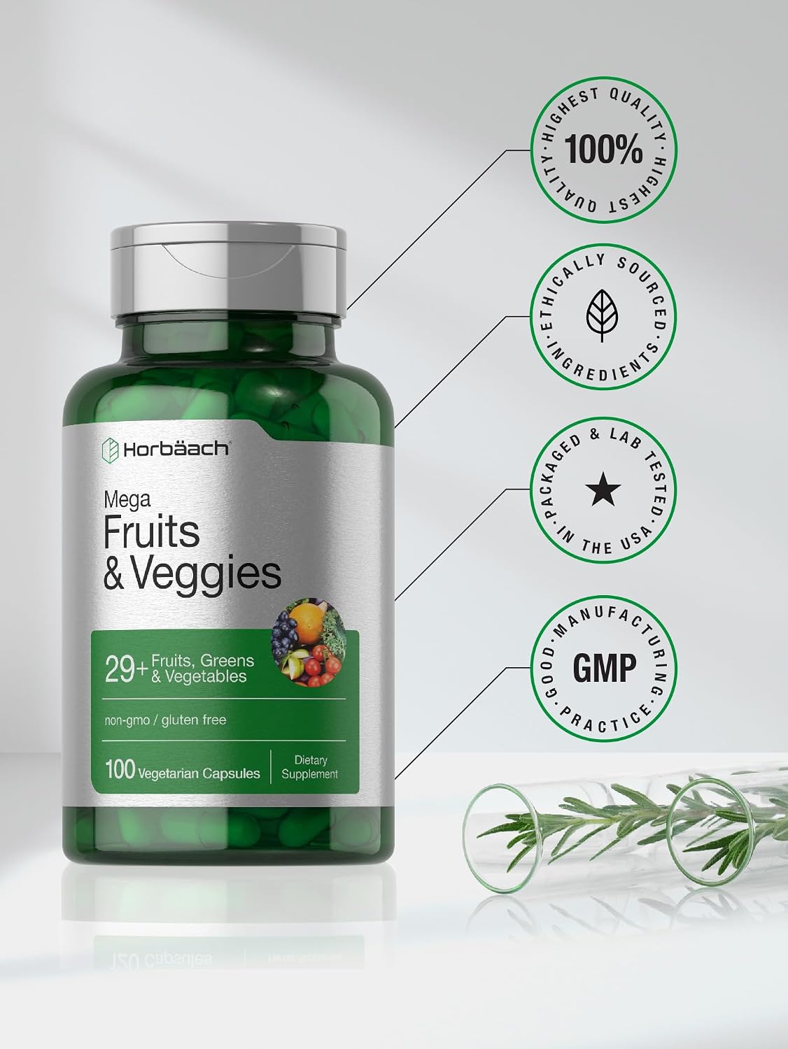 Horbäach Mega Fruits and Veggies Supplement | 100 Capsules | Vegetarian, Non-GM and Gluten-free - görsel 6
