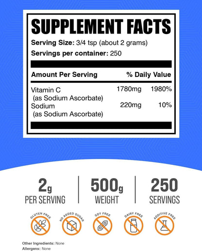 Sodium Ascorbate Powder (Buffered Vitamin C) - 500g by BulkSupplements