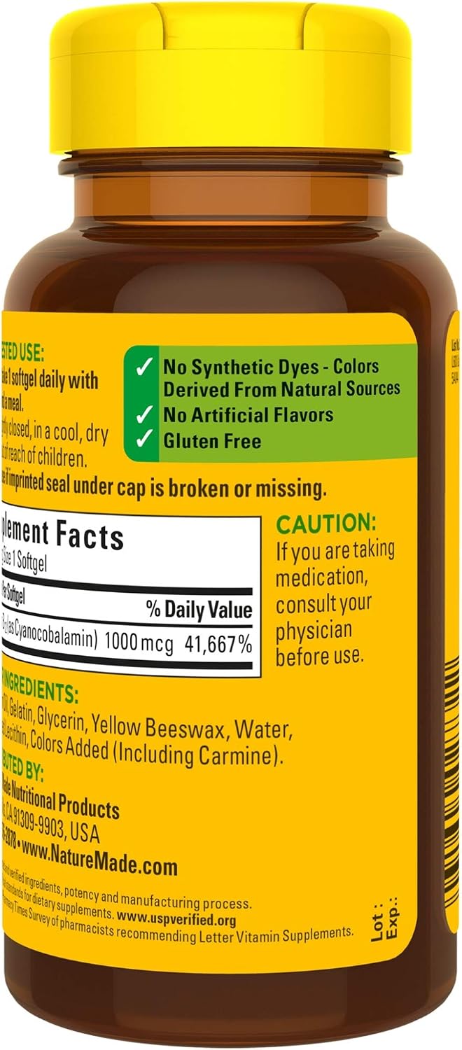 Nature Made Vitamin B12 1000 mcg Softgels, 90 Count for Metabolic Health - görsel 8