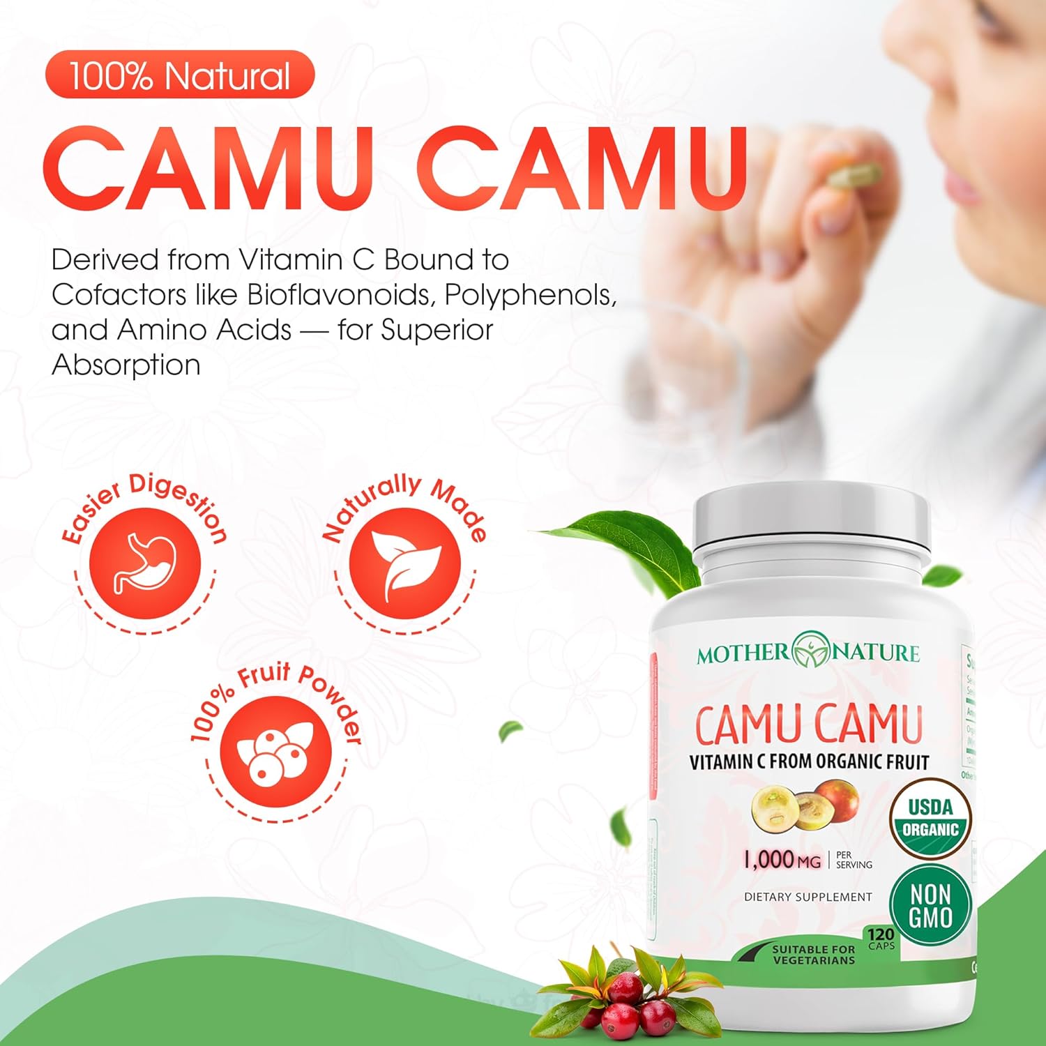 MNO Organic Camu Camu Vitamin C 1000mg, Wholefood Immune Support, 120 Capsules - görsel 6