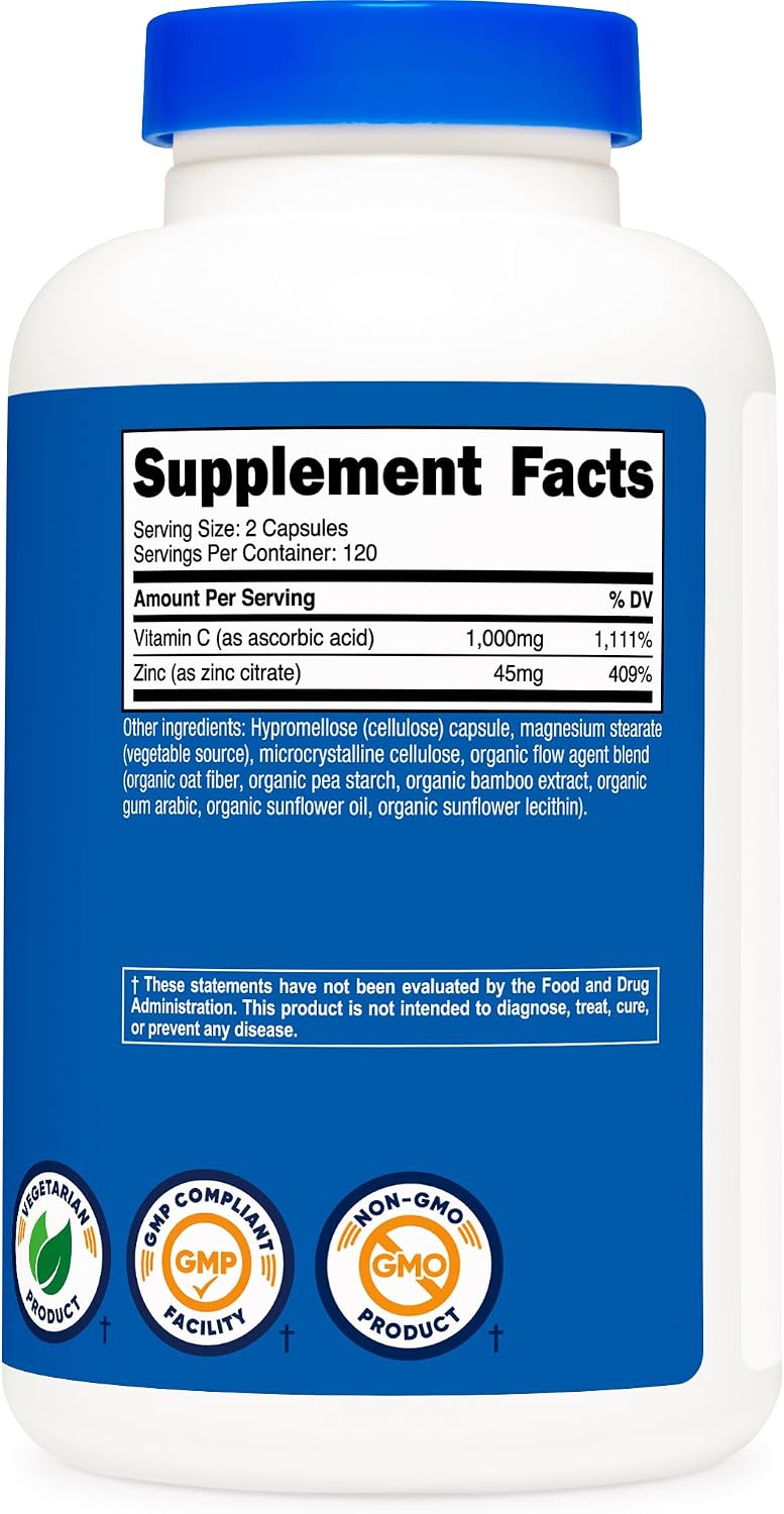 Nutricost Vitamin C with Zinc Capsules - 1000mg Vitamin C & 45mg Zinc, Non-GMO, Gluten-free, 3 Pack - görsel 5