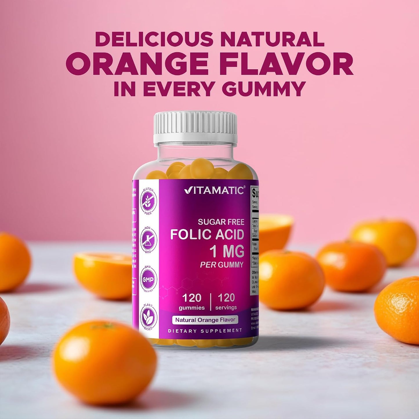 Vitamatic Folic Acid Gummies 1000 mcg (1 mg) - Essential Prenatal Vitamin B9 Gummies for Mum & Baby - 120 Vegan Gummies - görsel 7
