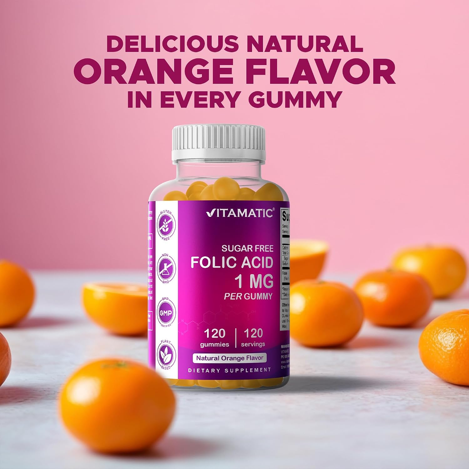 Vitamatic Folic Acid Gummies 1000 mcg (1 mg) - Essential Prenatal Vitamin B9 Gummies for Mum & Baby - 120 Vegan Gummies - görsel 7
