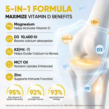 Venture Pal 5-in-1 Vitamin D3 K2 Drops – 10000 IU D3, 200mcg K2 (MK-7) with Magnesium, Zinc & MCT Oil – Liquid Food Supplement for Bone, Immune & Mood Support – 60 ml (60-day supply)