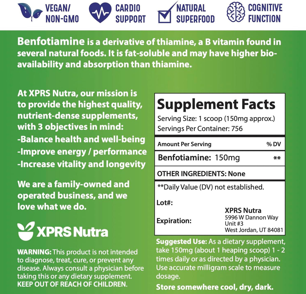 XPRS Nutra Benfotiamine Powder (Thiamine) - Fat-Soluble Vitamin B1 Supplement for Cognitive Support and Energy – Vegan Friendly, 113 g - görsel 7