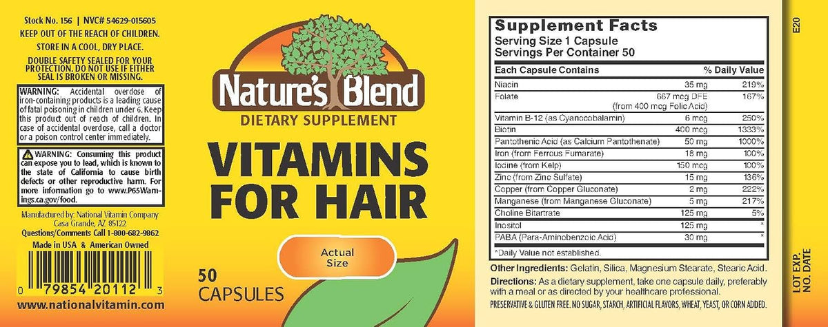 Nature's Blend Vitamins For Hair Capsules - 50 Count - görsel 2