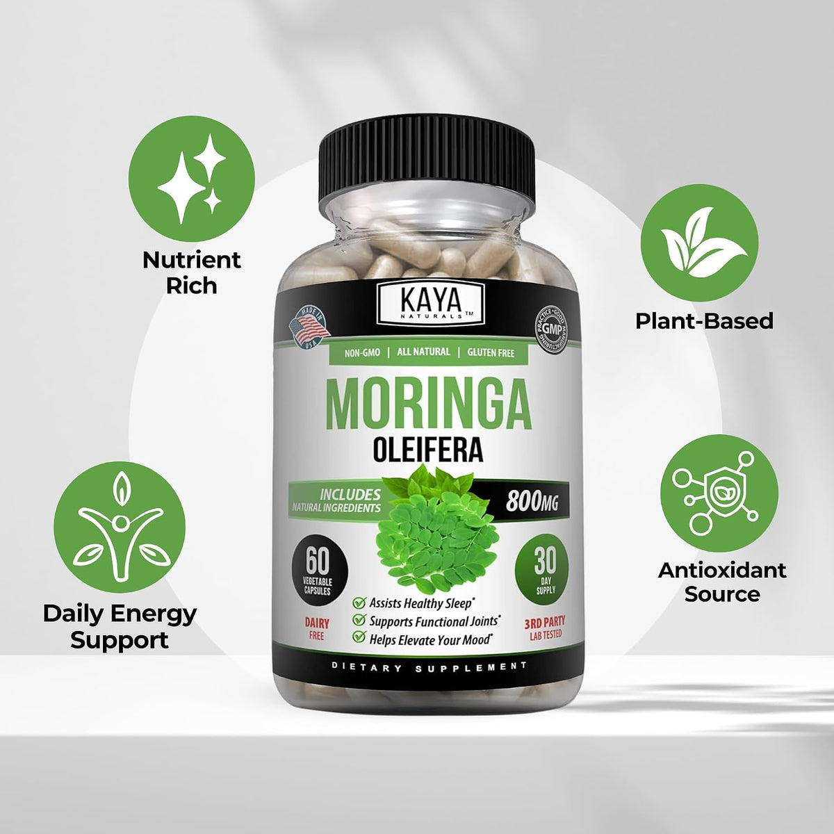 Kaya Naturals Moringa Leaf Extract – Complete Greens Superfood Food Supplement – 60 Vegetable Capsules – Image 4