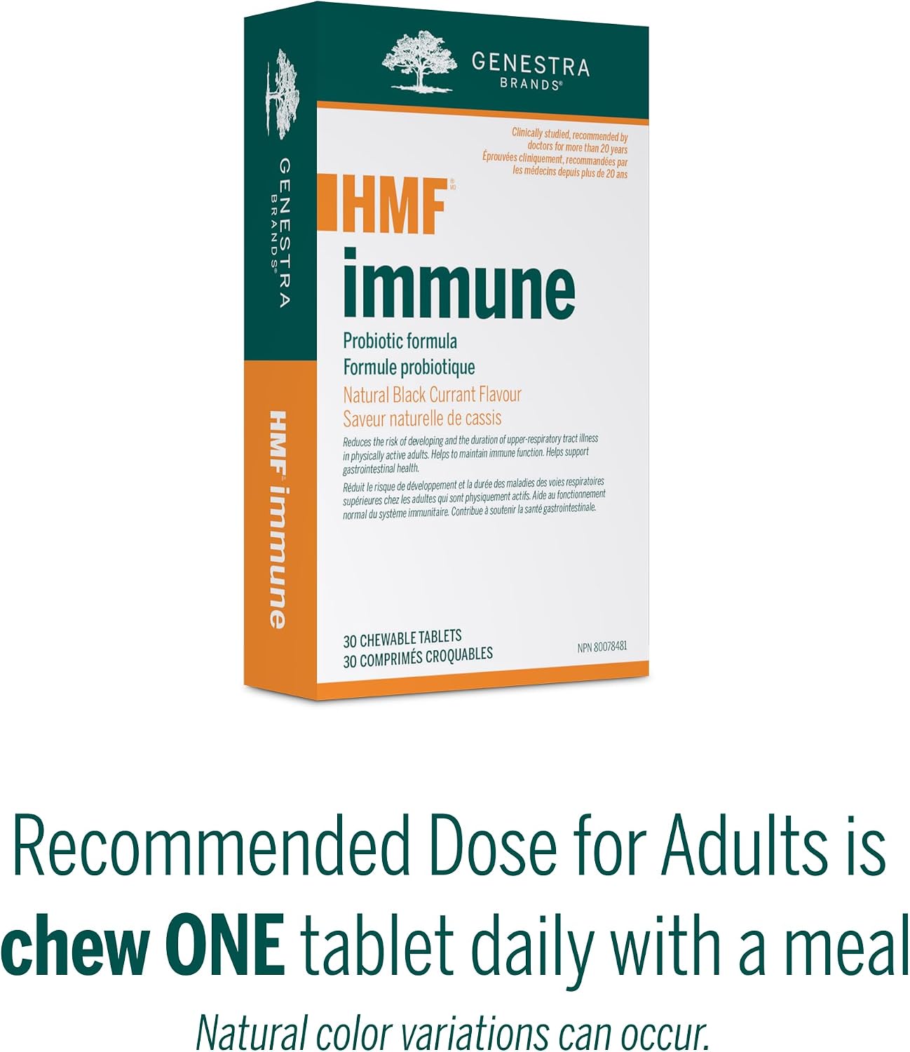 Genestra Brands HMF Immune Probiotic Supplement, 30 Chewable Tablets, Blackcurrant - görsel 5