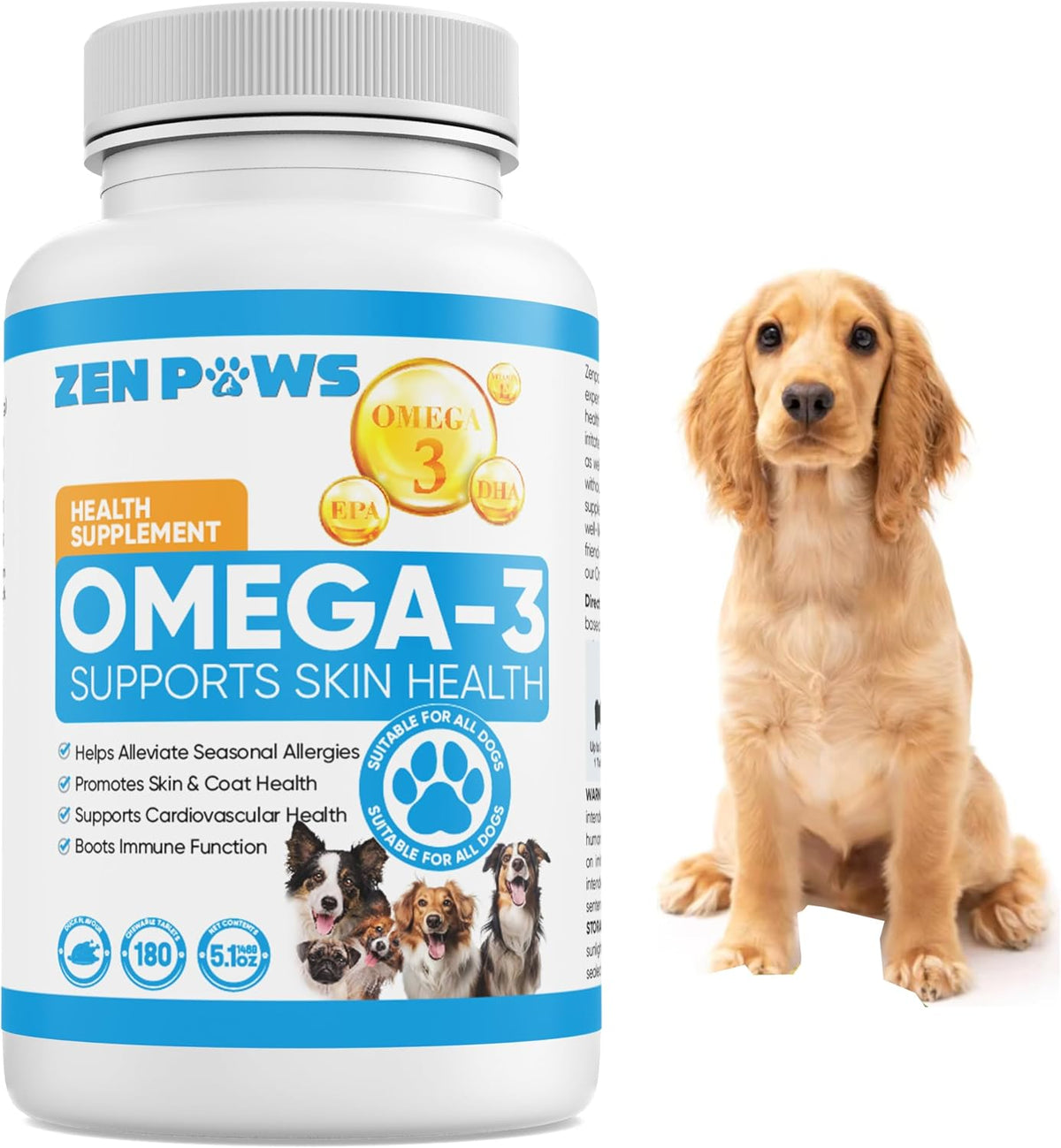 Zenpaws Omega-3 Fish Oil for Dogs – 180 Chewable Tablets - görsel 1