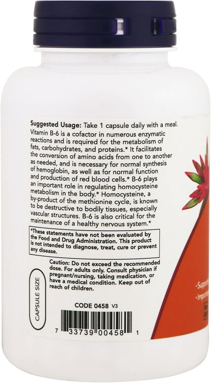 NOW Foods B-6 100 mg, 250 Vegan Capsules