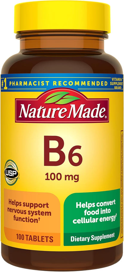 Nature Made Vitamin B6 100mg Tablets - Energy Metabolism Support - 100 Tablets