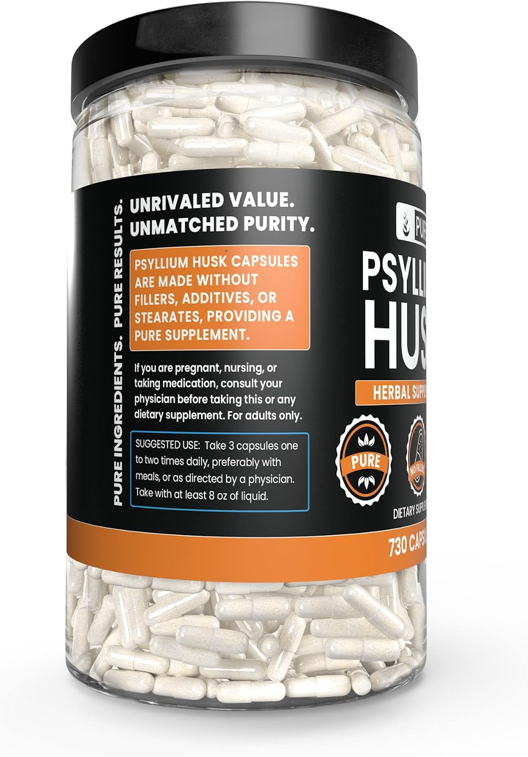 PURE ORIGINAL INGREDIENTS Psyllium Husk (730 Capsules) No Magnesium Or Rice Fillers, Always Pure, Lab Verified - görsel 3