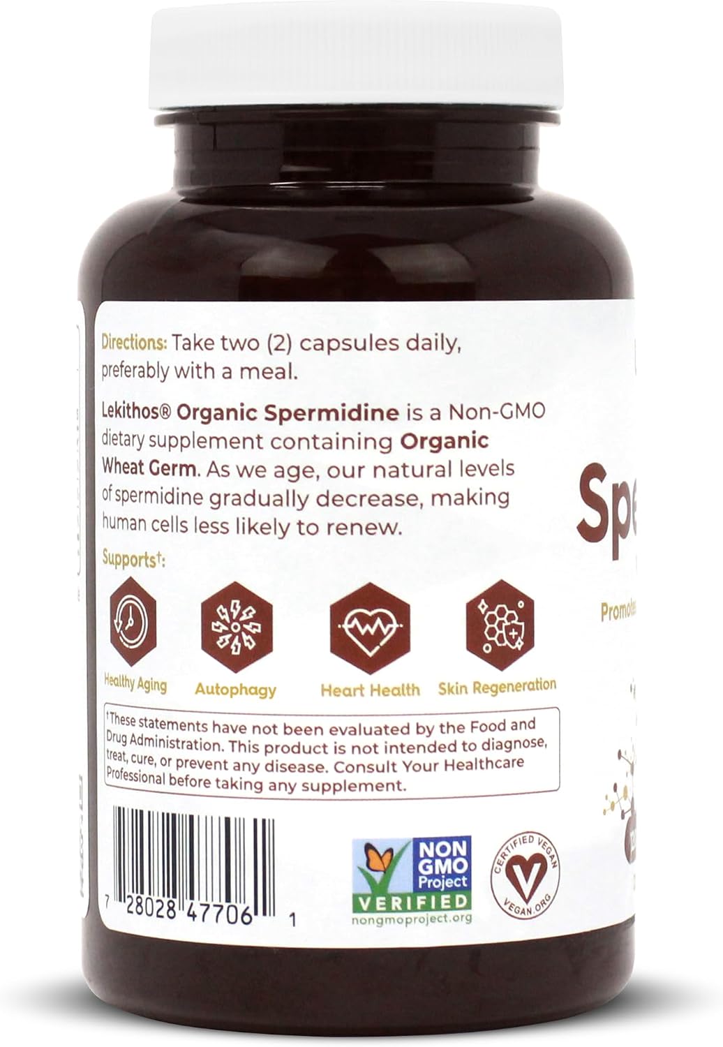 Lekithos Organic Spermidine Capsules | Organic Wheat Germ Extract | Promotes Cell Renewal, Healthy Ageing | Thiamine, Zinc, Manganese | 1050mg Per Serving | Certified Organic, Vegan, Non-GMO | 120 Capsules - görsel 7
