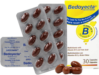 Bedoyecta Multivitamin with Iron, Folic Acid, Vitamin C, B1, B2, B9, and B12, 30 Capsules