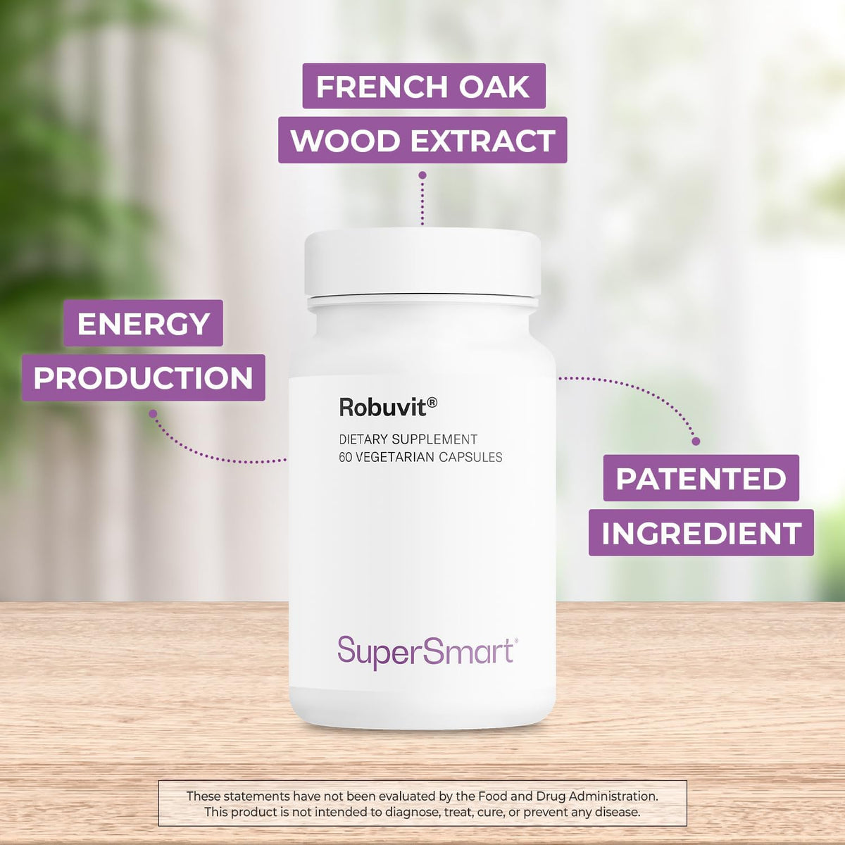 Supersmart Robuvit (French Oak Wood Extract) 200mg - Energy & Antioxidant Supplement, 60 Vegetarian Capsules - görsel 3