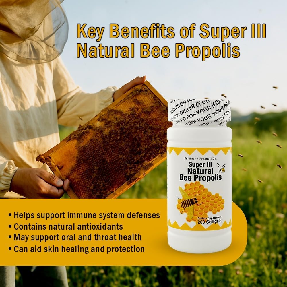 Nu-Health Super III Natural Bee Propolis, Vitamin C & Zinc, 200 Soft gel capsules - görsel 2