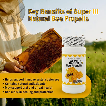 Nu-Health Super III Natural Bee Propolis, Vitamin C & Zinc, 200 Soft gel capsules