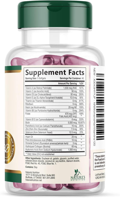 Hair, Skin and Nails Vitamins - Biotin 5000mcg with Collagen, Argan Oil and Hyaluronic Acid - 120 Softgels