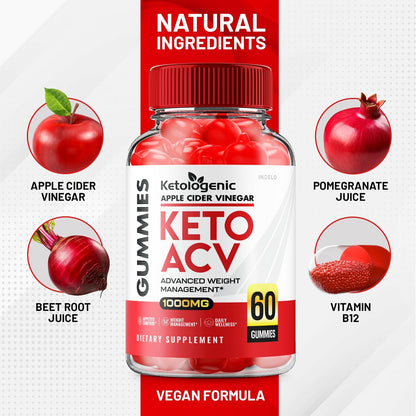 Ketologenic Keto ACV Gummies (3-Pack) – A Food Supplement with Apple Cider Vinegar & Vitamin B12 for Keto Diets