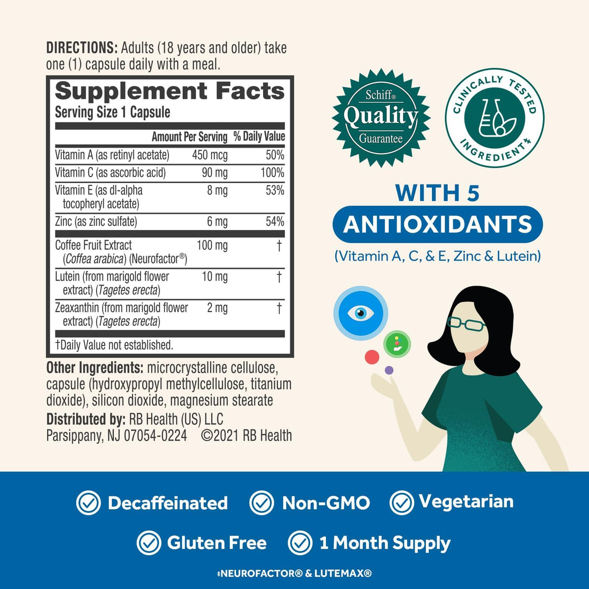 NEURIVA Brain + Eye Supplement for Memory, Focus & Concentration with Lutein & Vitamins A, C, E and Zinc for Eye Health & Zeaxanthin to Filter Blue Light, 30ct Capsules (2 Pack) - görsel 3