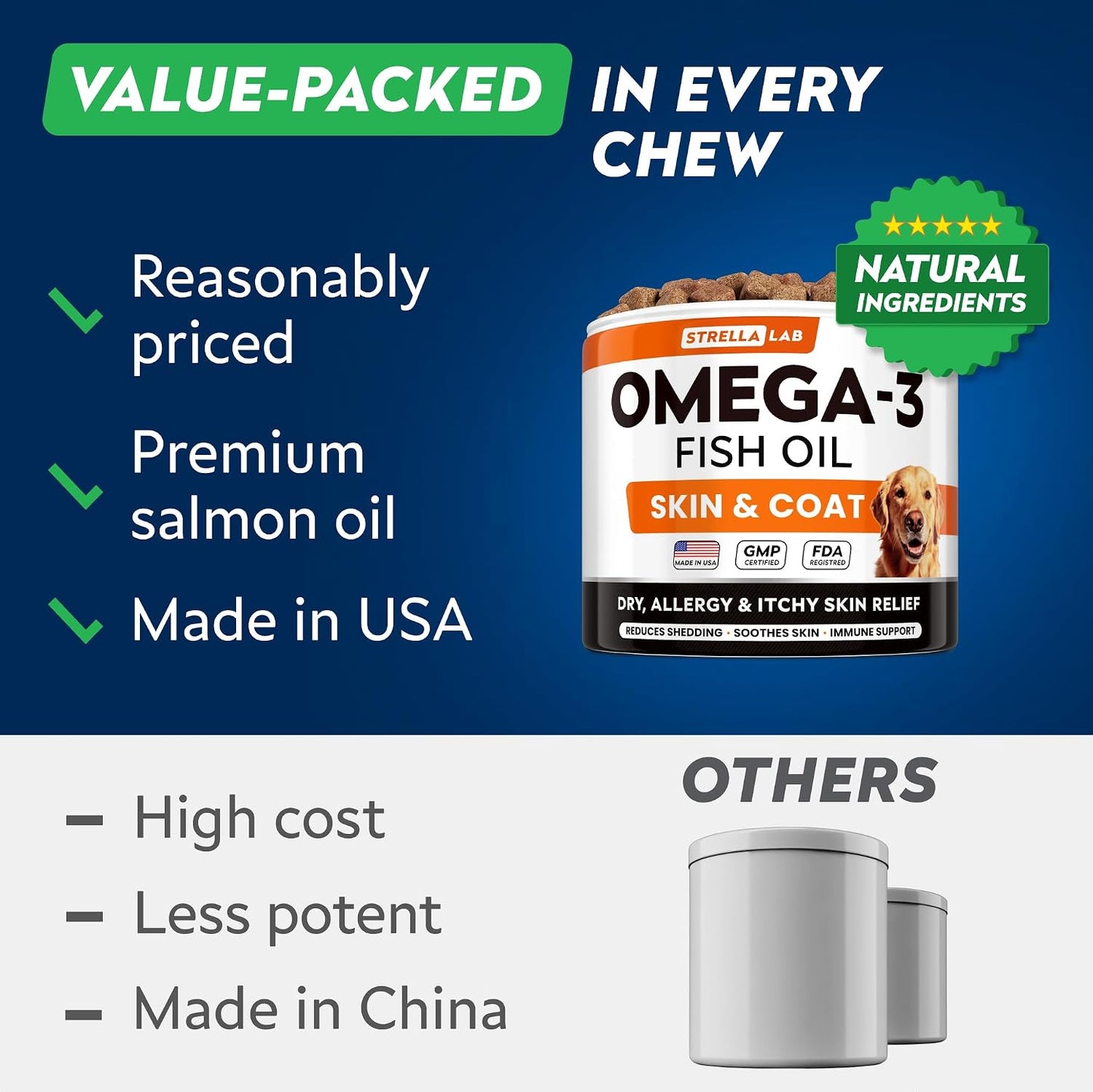 STRELLALAB Omega 3 Fish Oil Chews for Dogs – 180 Chews, Chicken Flavour - görsel 10