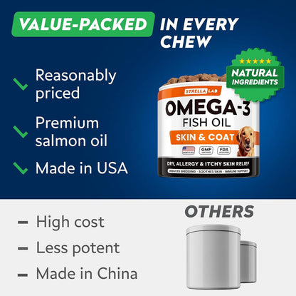 STRELLALAB Omega 3 Fish Oil Chews for Dogs – 180 Chews, Chicken Flavour