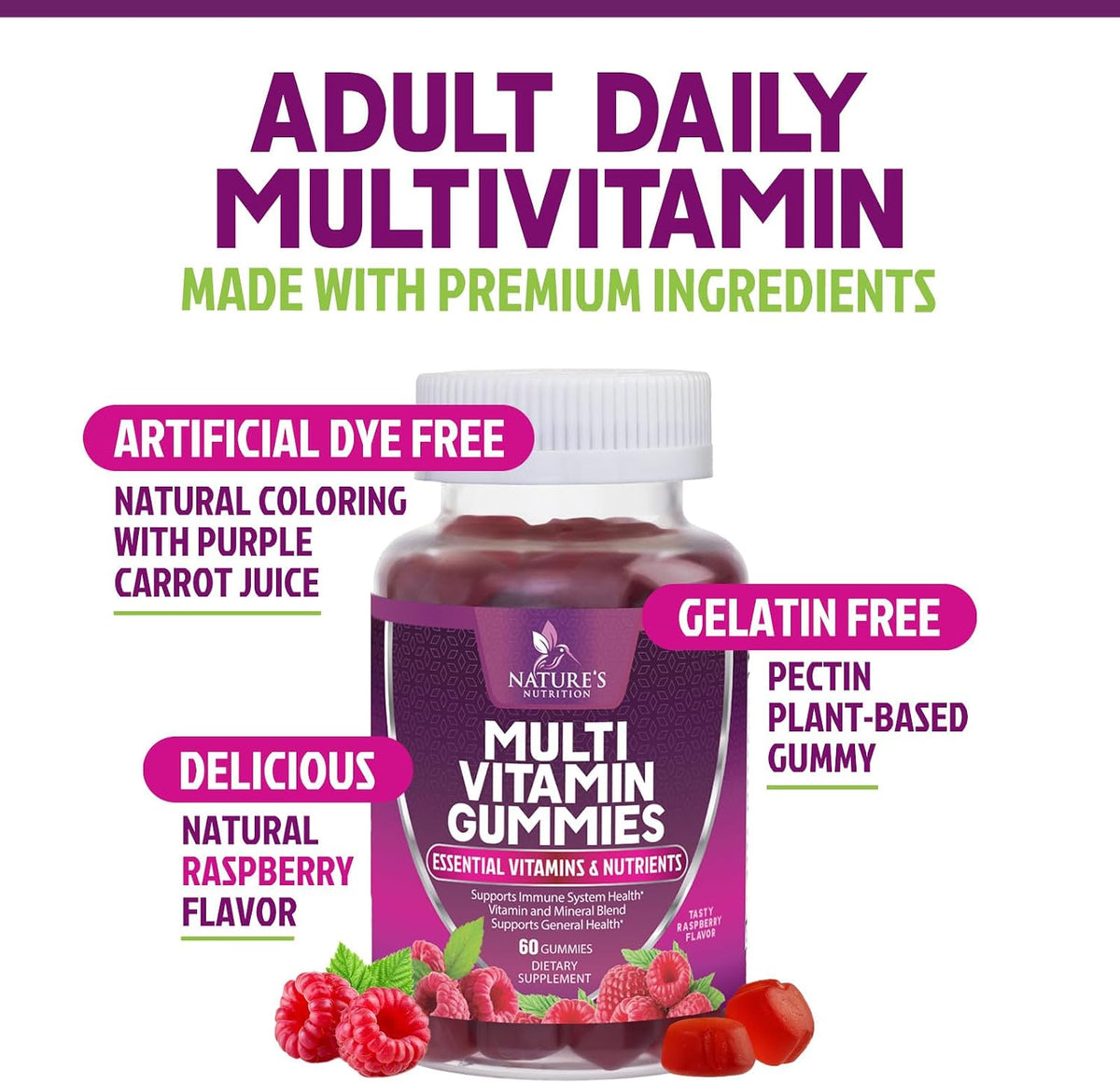 Multivitamin Gummies for Adults – Daily Nutritional Support with Vitamins A, C, D, B12 & Zinc – 60 Gummies - görsel 6