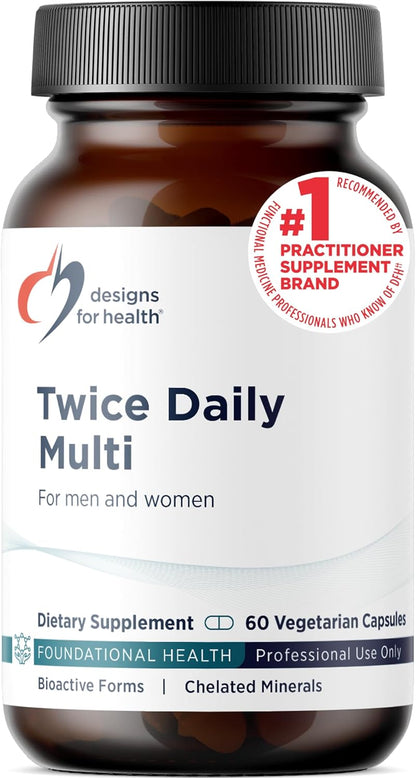 Designs for Health Methylated Multivitamin – Twice-Daily Formula with Methylated B12 and Folate, Without Iron (60 Capsules)