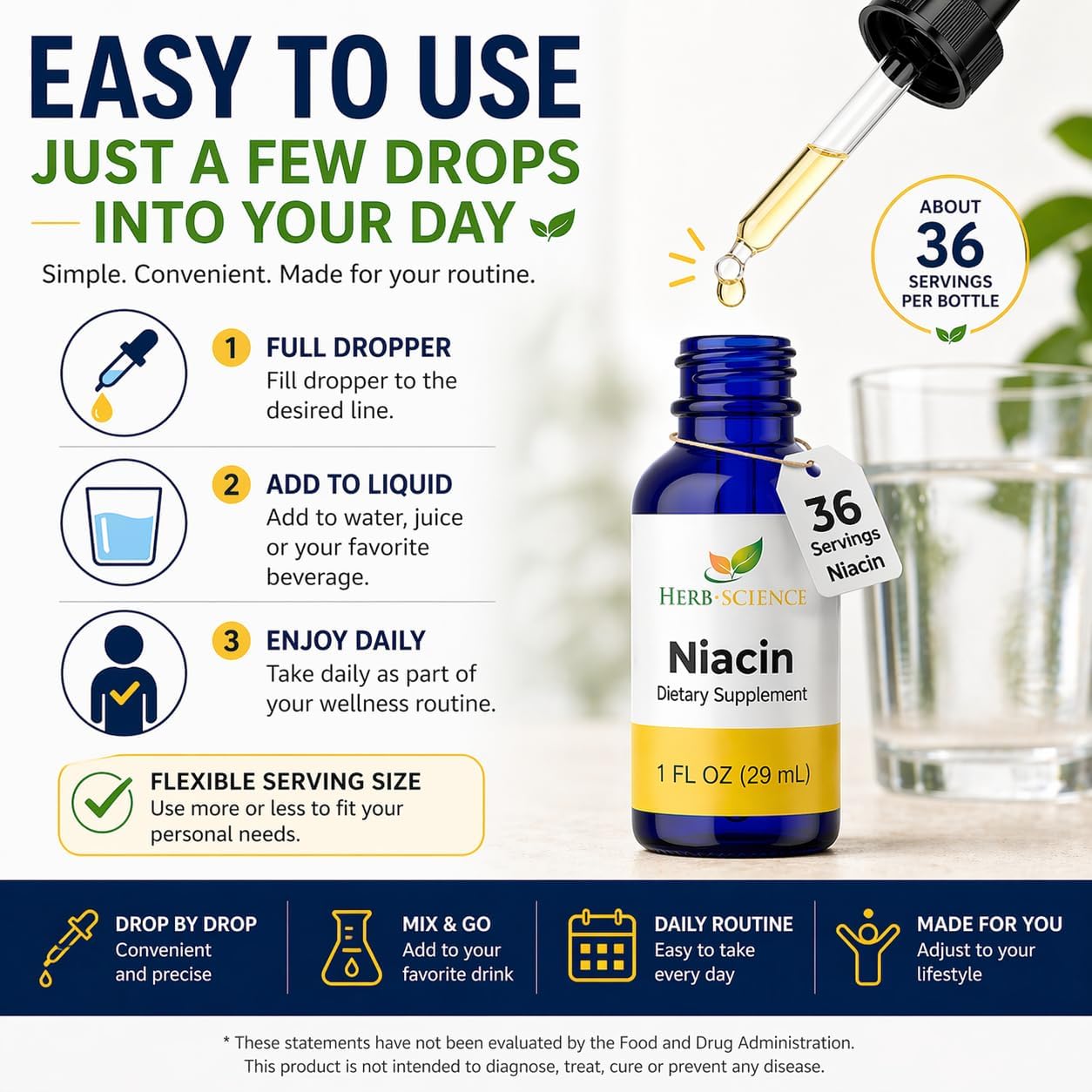 Herb-Science Liquid Vitamin B3 (Niacin) Drops, 30 ml (36 Servings) – Alcohol-Free Niacin Supplement for Energy-Yielding Metabolism Support - görsel 5