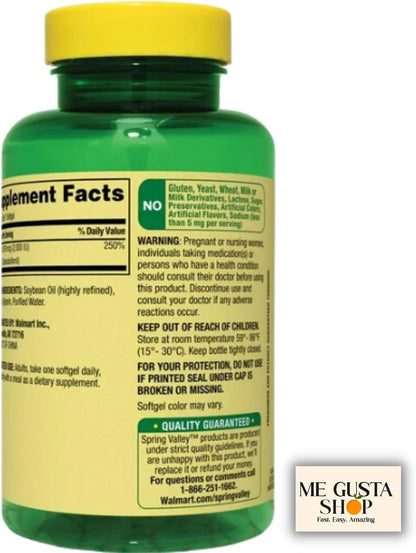 Spring Valley Vitamin D Supplement Softgels, 50 µg (2,000 IU), 400 Count