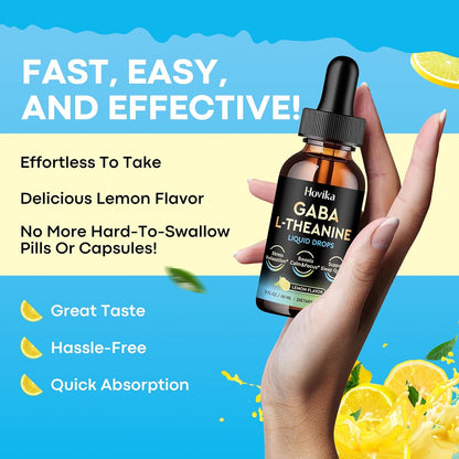 GABA L-Theanine Drops - Liquid Supplement with L-Theanine, Ashwagandha, Magnesium Glycinate, Vitamin C, B6 - Supports Sleep, Relaxation, Calm Mood & Focus - Lemon Flavour, 60 ml