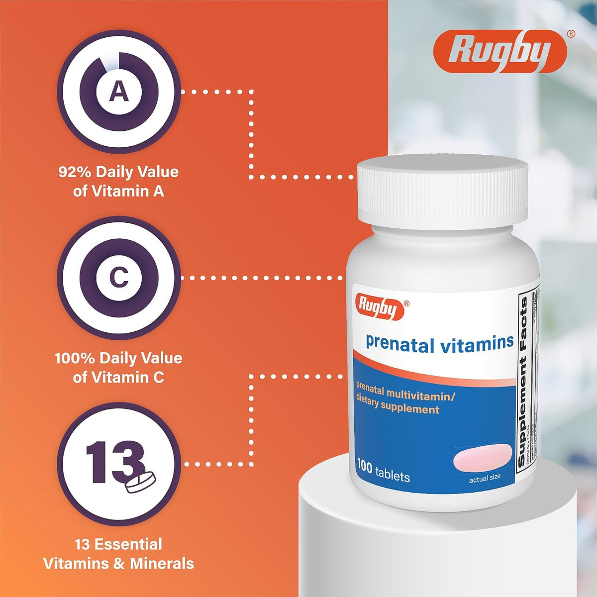 Rugby Prenatal Vitamins - Multivitamin and Mineral Supplement - 100 Tablets (3 Pack) - görsel 4