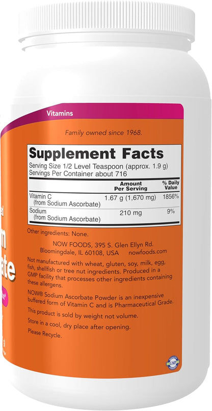 NOW Foods Sodium Ascorbate Powder, Buffered, Antioxidant Protection, 1.36 kg