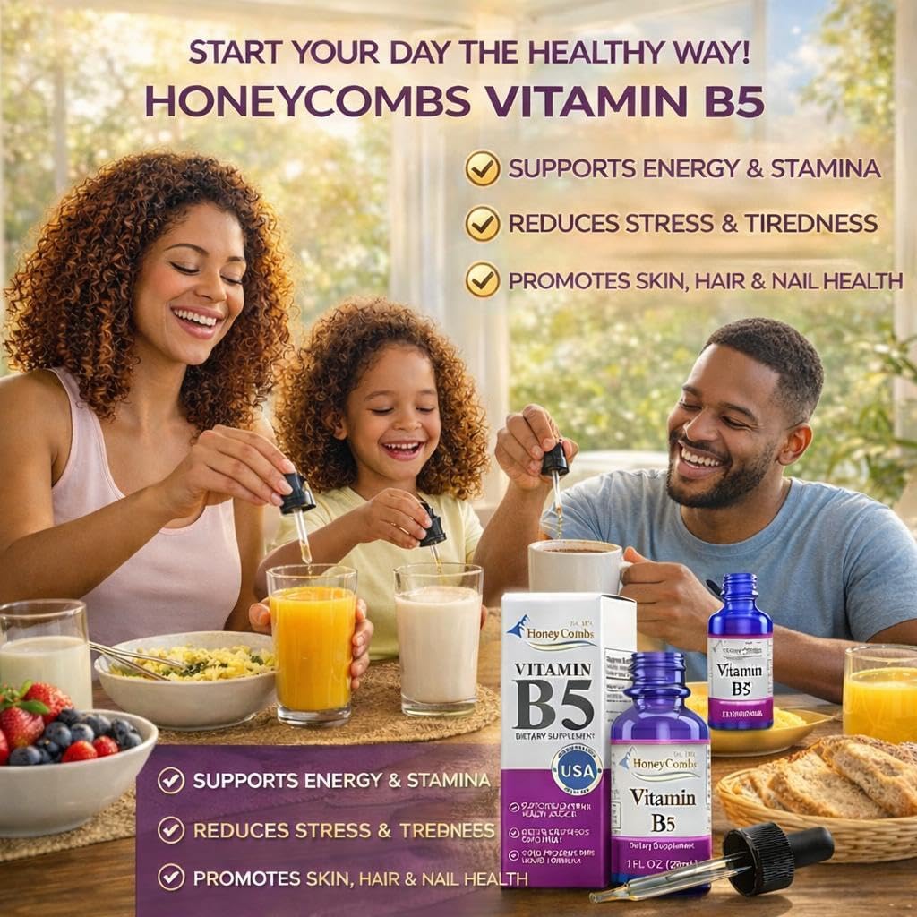 HoneyCombs Vitamin B5 Drops – Liquid Pantothenic Acid Supplement, Vegan, Fast Absorbing, 50 mg per Serving (500% NRV) - görsel 6