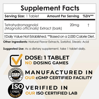 Nootropics Depot Tetrahydromagnolol Quick-Dissolve Tablets, 20mg, 60 Tablets